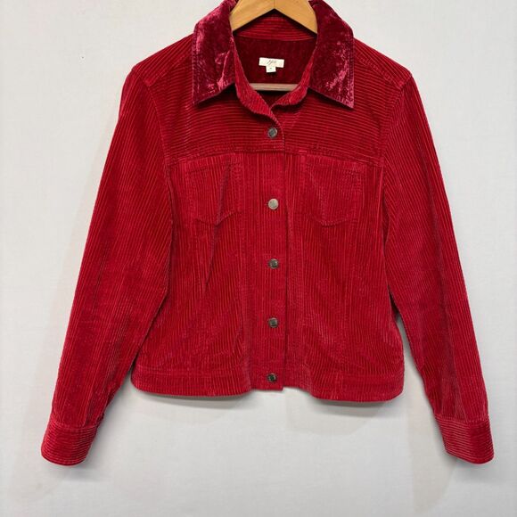 J Jill Women Corduroy Jacket Size Medium Red C036 -29 - Picture 11 of 16